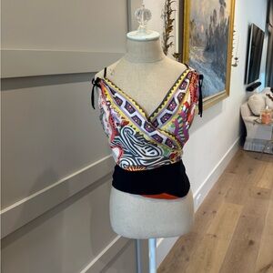 Etro Multicolor Printed V-Neck Camisole with Black Waist